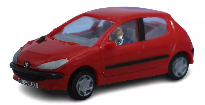 Peugeot 206 Aden rossa, 5 porte, con autista SAI 1632 - HO 1/87