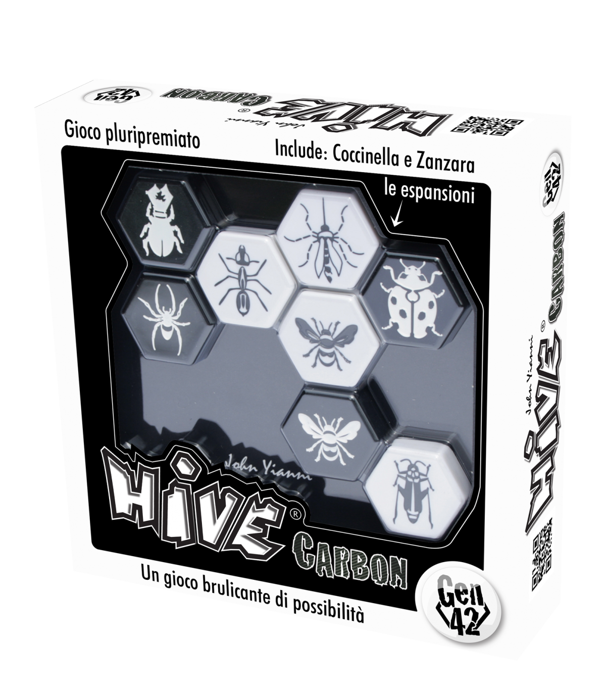 Hive Carbon - Gioco Astratto per 2 Giocatori, Edizione Black & White con Pedine Coccinella e Zanzare, 20 Minuti di Strategia