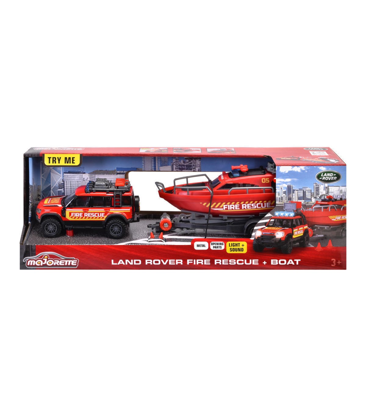 Majorette Grand Series Land Rover Barca Pompieri Luci e Suoni 34 cm