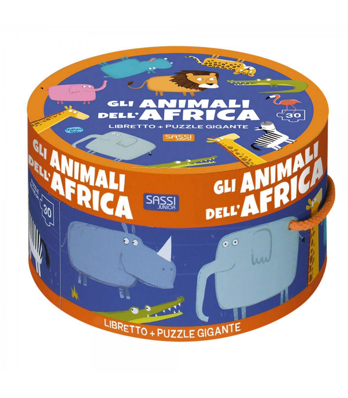 Puzzle da 30 pezzi Gli Animali dell Africa Puzzle Scatola Tonda e Libro