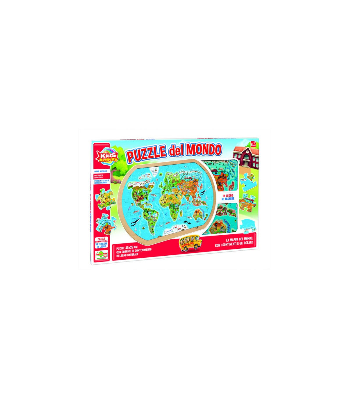 Puzzle da 36 Pezzi in Legno - Kids Activity: Puzzle del Mondo 45x29 cm