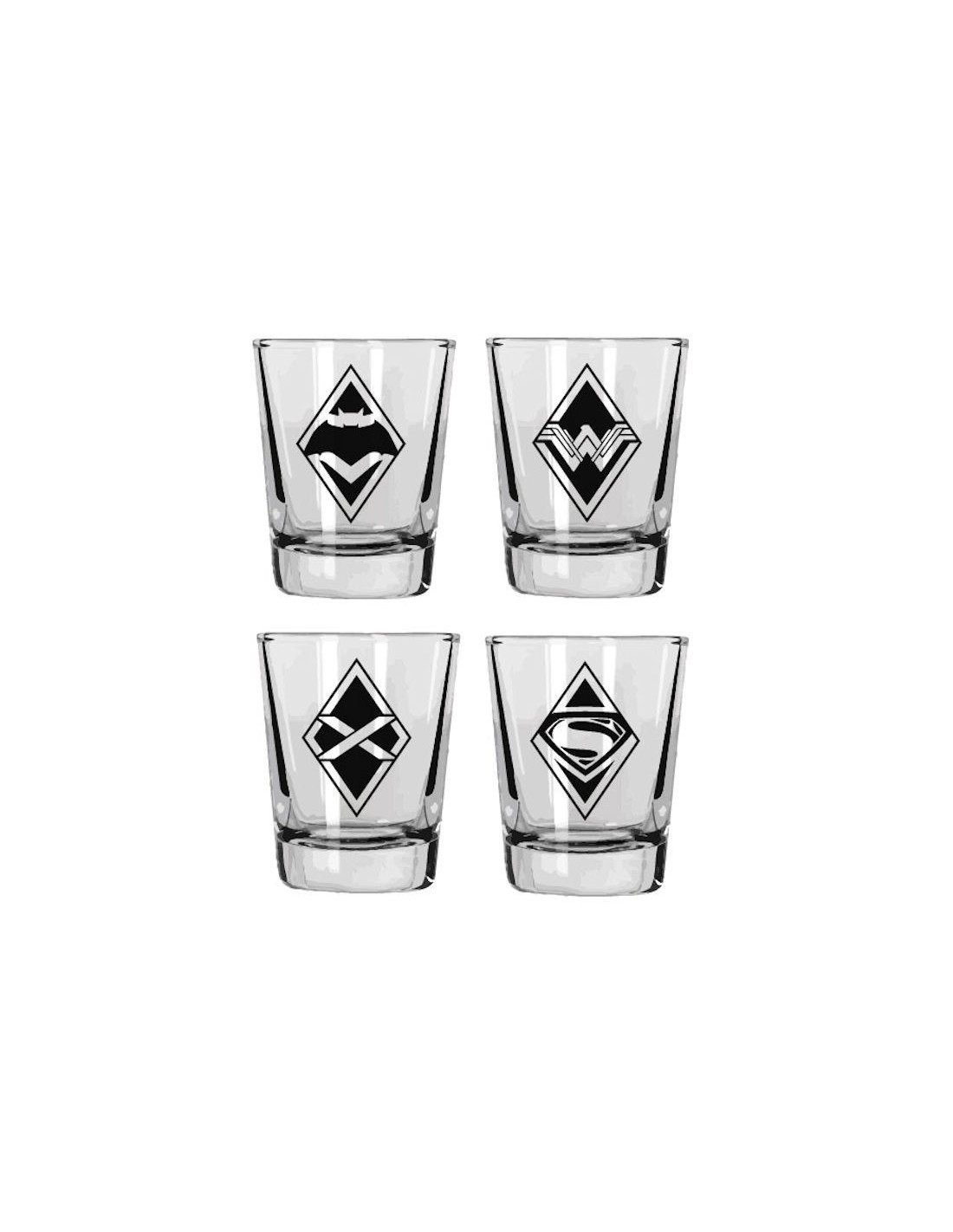 SD TOYS DC COMICS BATMAN VS SUPERMAN SHOTGLASS 4 PACK BICCHIERINI IN VETRO NUOVO NEW