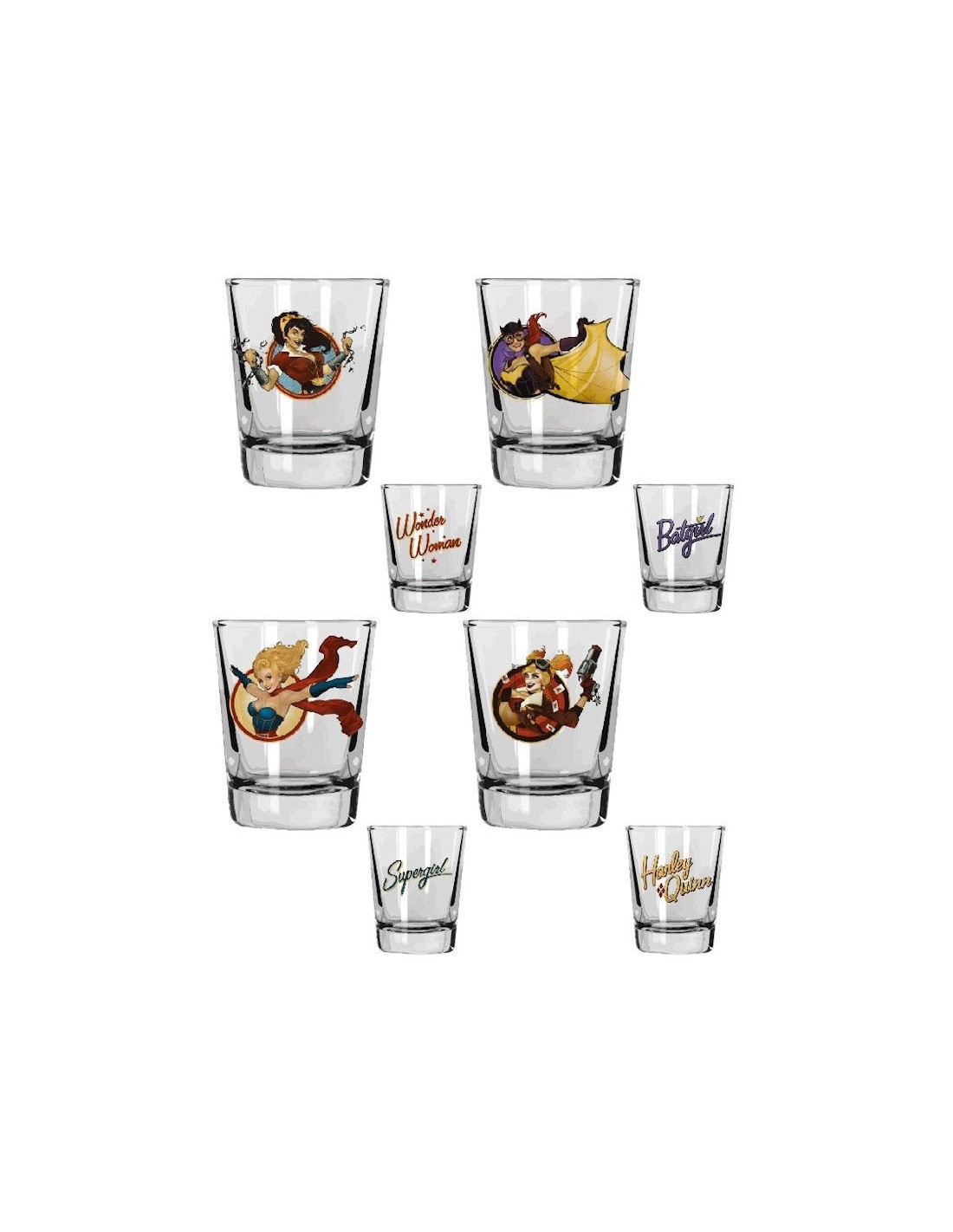 SD TOYS DC COMICS BOMBSHELLS SHOTGLASS 4 PACK BICCHIERINI IN VETRO NUOVO NEW