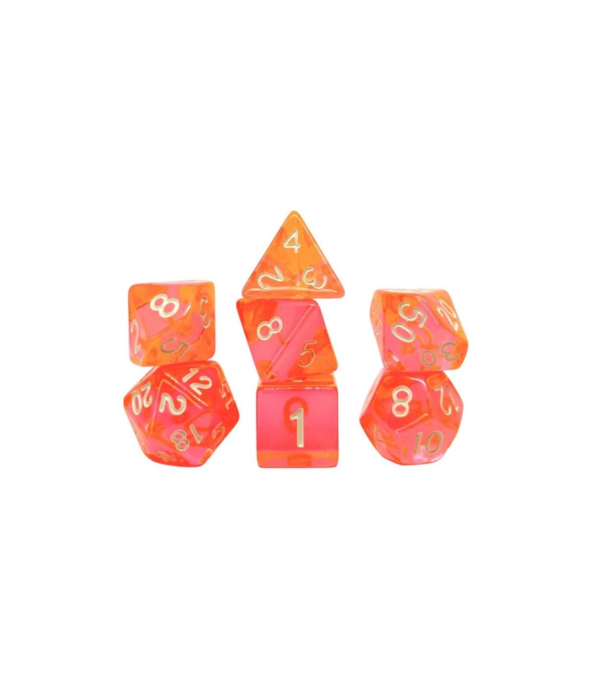 Set di 7 Dadi Transparent - Coral