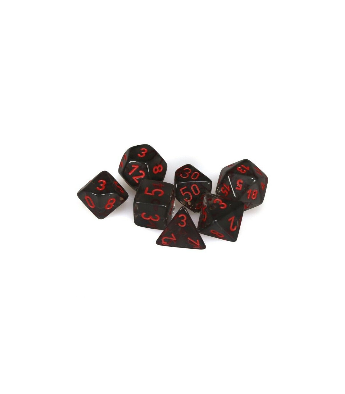 Set di Dadi Trasparente (Fumo, Rosso)