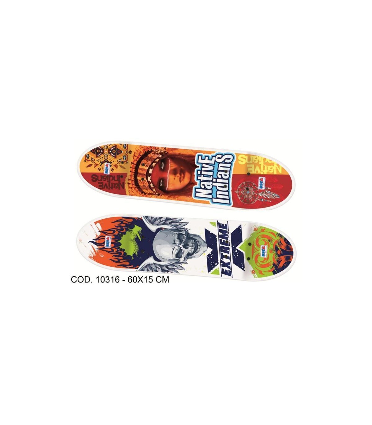 SKATEBOARD LEGNO 60X15 CM - 2 DISEGNI ASSORTITI