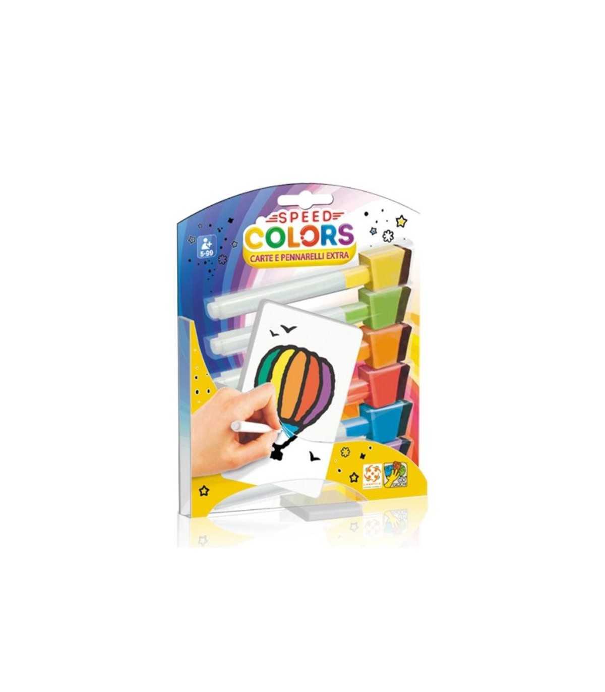 Speed Colors - Carte e Pennarelli Extra | Gioco Creativo per Bambini da 5 Anni | Kit con 12 Carte e 6 Pennarelli | Divertimento
