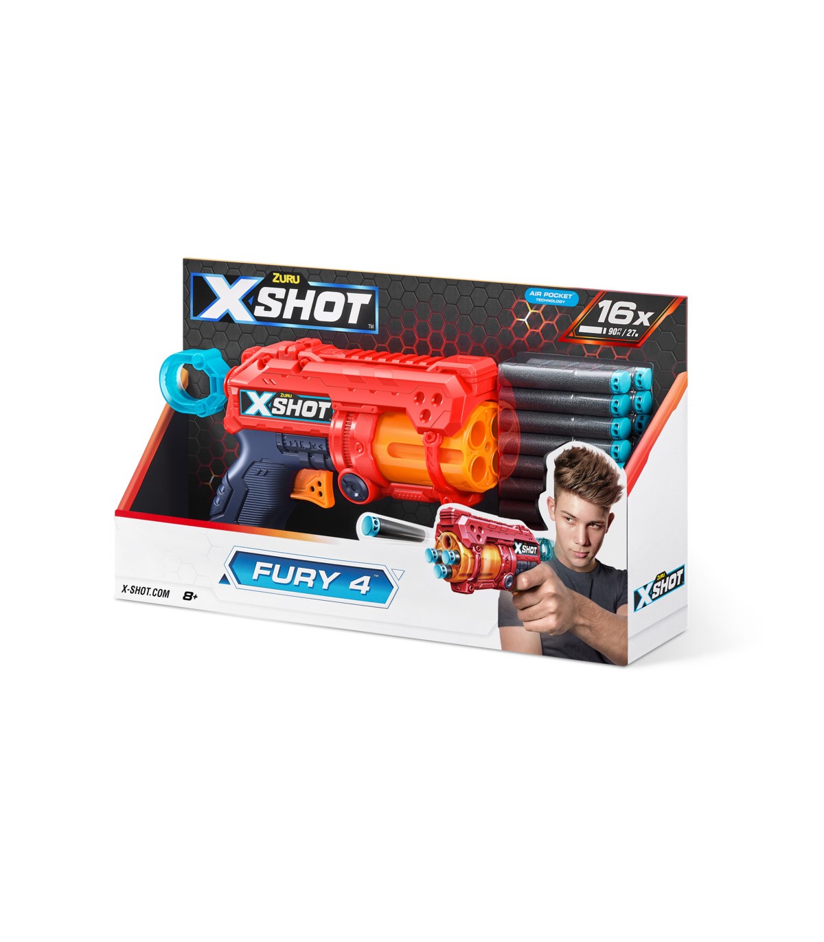 X Shot Excel Fury 4 con Tamburo Automatico e 16 Dardi